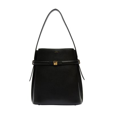 Totême Belted Leather Bucket Bag Black In Black