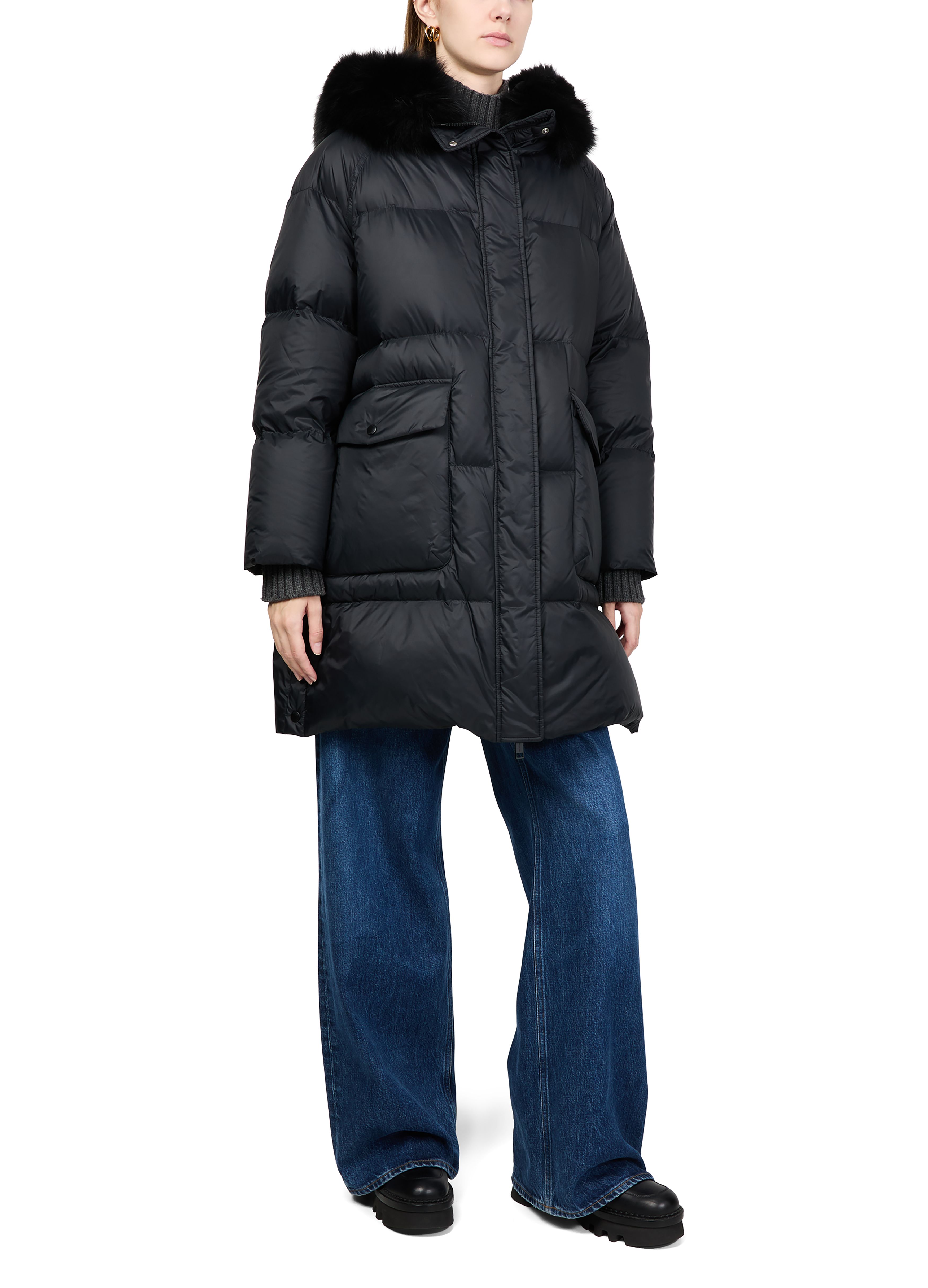 Puffer jacket with a fox fur hood 6