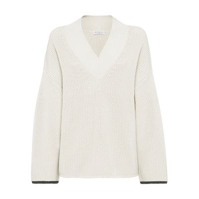 Brunello Cucinelli Cotton English Rib Sweater In White
