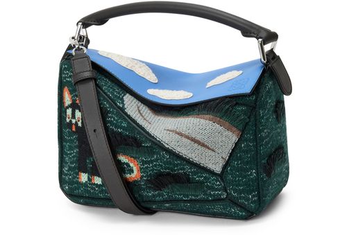 LOEWE Petit sac Puzzle Futurist Cat en maille brodée et cuir de veau