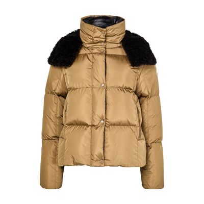 Moncler Castelnou Square-quilted Hooded Short Down Jacket Clothing In Brown