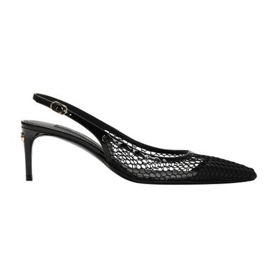 Dolce & Gabbana Vernice Patent Leather-trimmed Mesh Slingback Pumps In Black Black