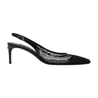 Dolce & Gabbana Patent Leather And Mesh Slingbacks In Black Black