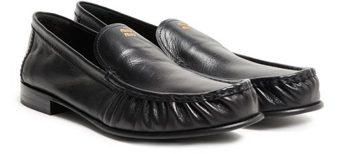 MIU MIU Black smooth leather loafers