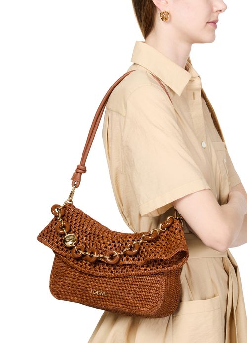 LOEWE Ola Hobo medium bag in raffia and calfskin