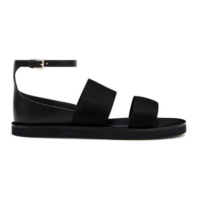 Max Mara Flat Sandals In Leather And Elasticated Webbing In Black