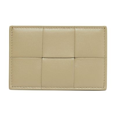 Bottega Veneta Cassette Card Holder In Travertine Gold