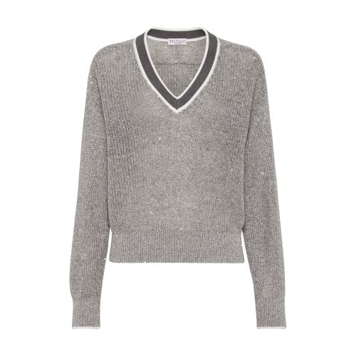 Shop Brunello Cucinelli Linen Sweater In Medium_grey