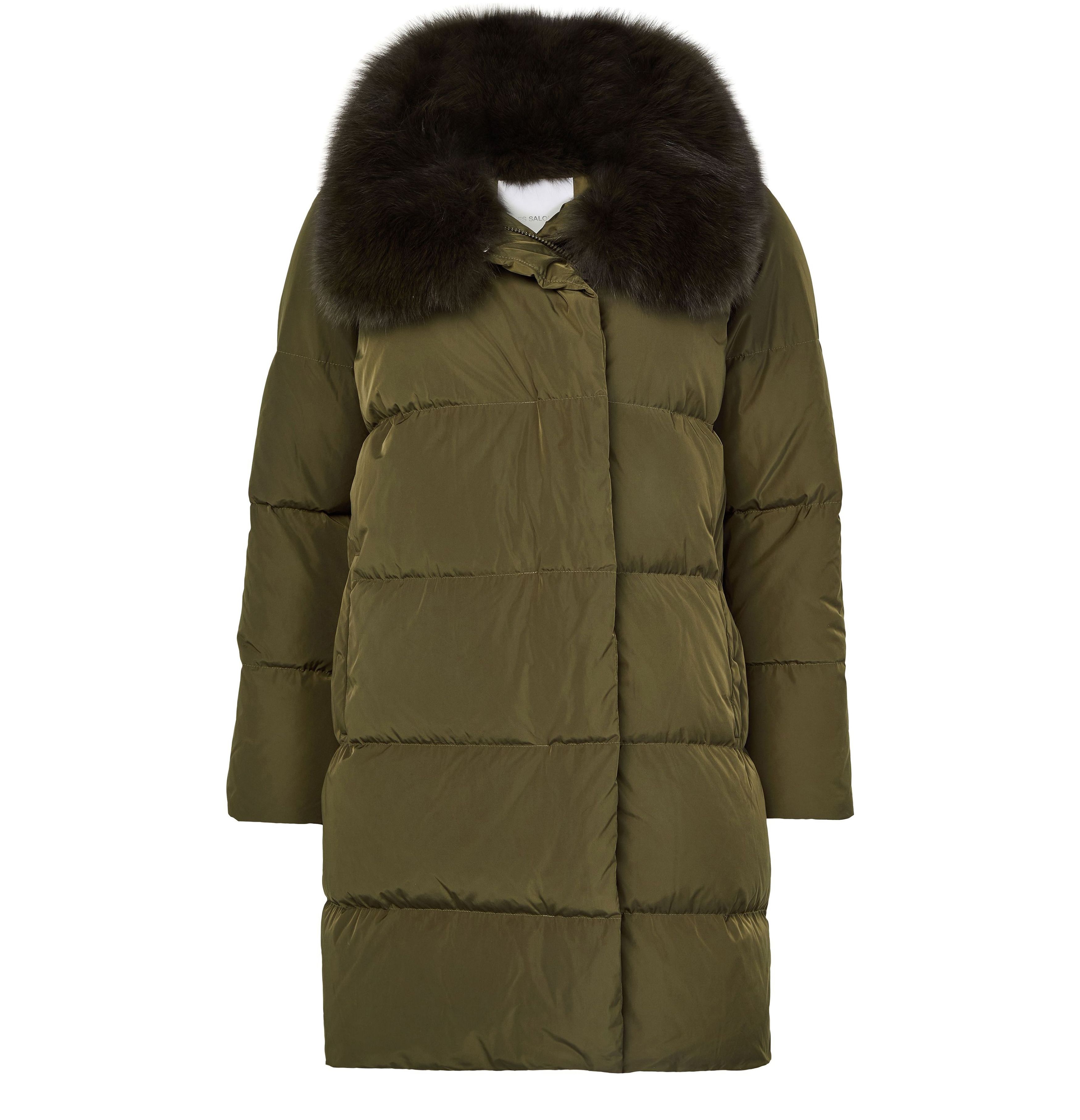 Puffer jacket with a fox fur collar
