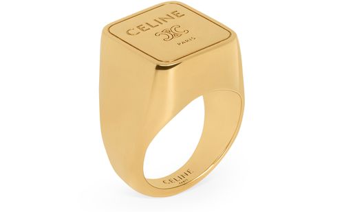 CELINE Triomphe square signet ring in brass with gold finish