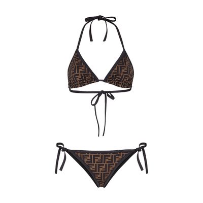 Fendi Ff-vertigo Triangle Bikini Set In Black,brown