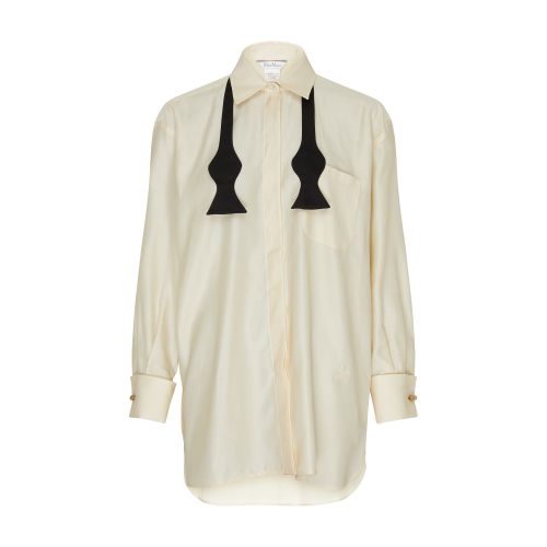 Max Mara Marea Oversize Button-up Shirt With Bow Tie In Bianco_avorio