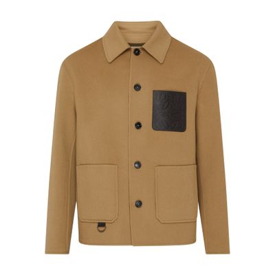 Loewe Cotton Jacket With Contrast Pocket And Front Pockets In Beige_khaki_green