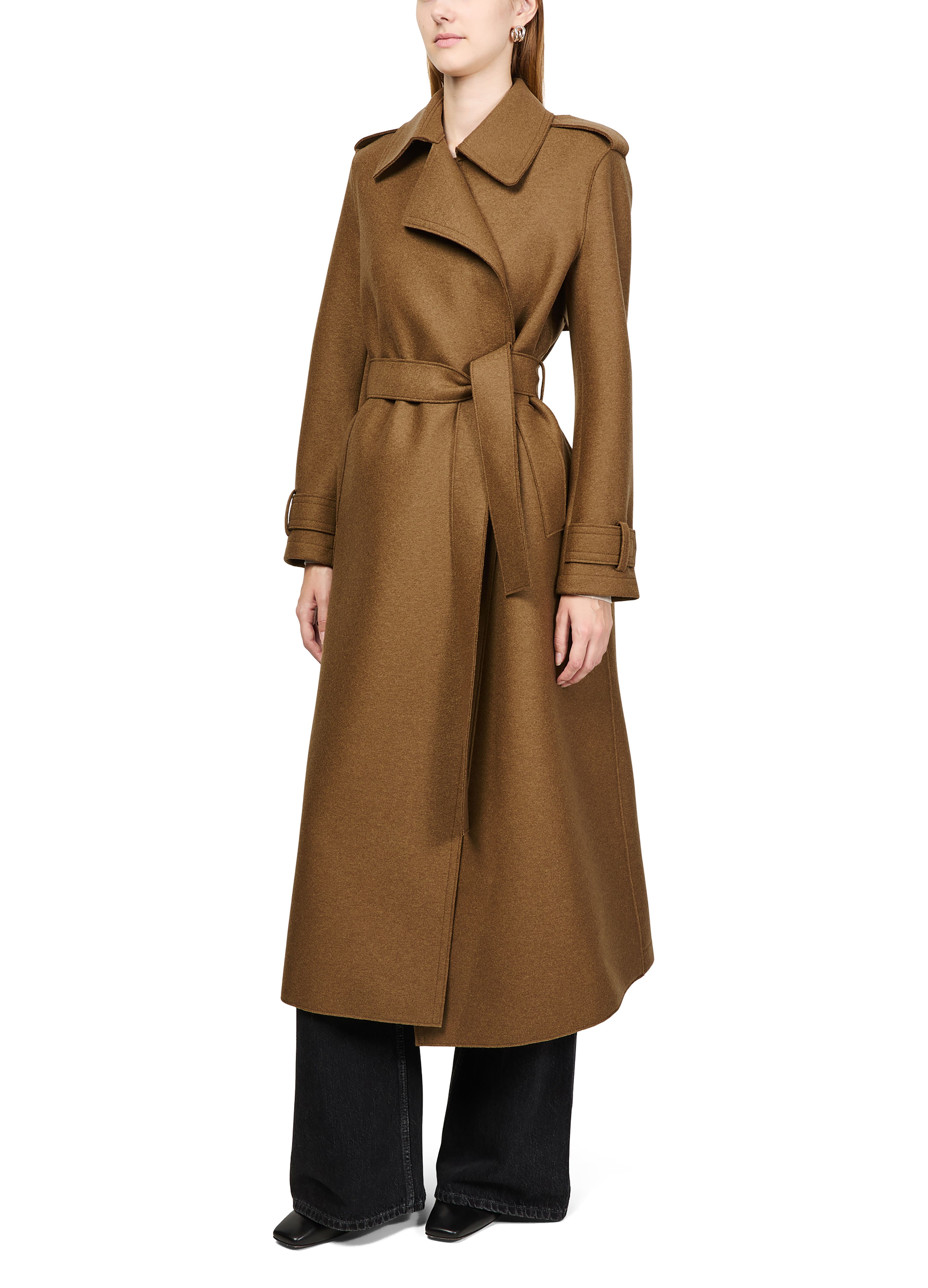 Double-stitched long trench in pressed wool thumbnail 6