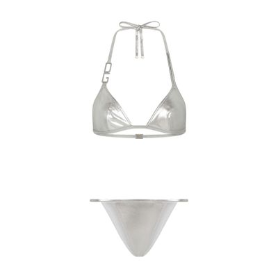 Dolce & Gabbana Triangle Bikini With Dg Logo In Silver