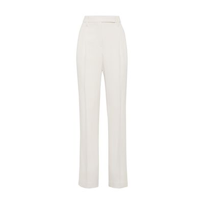 Brunello Cucinelli Women's Stretch Cotton Cover Cigarette Trousers With Monili In White