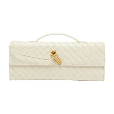 Bottega Veneta Long Andiamo Clutch Bag With Handle In Off-white