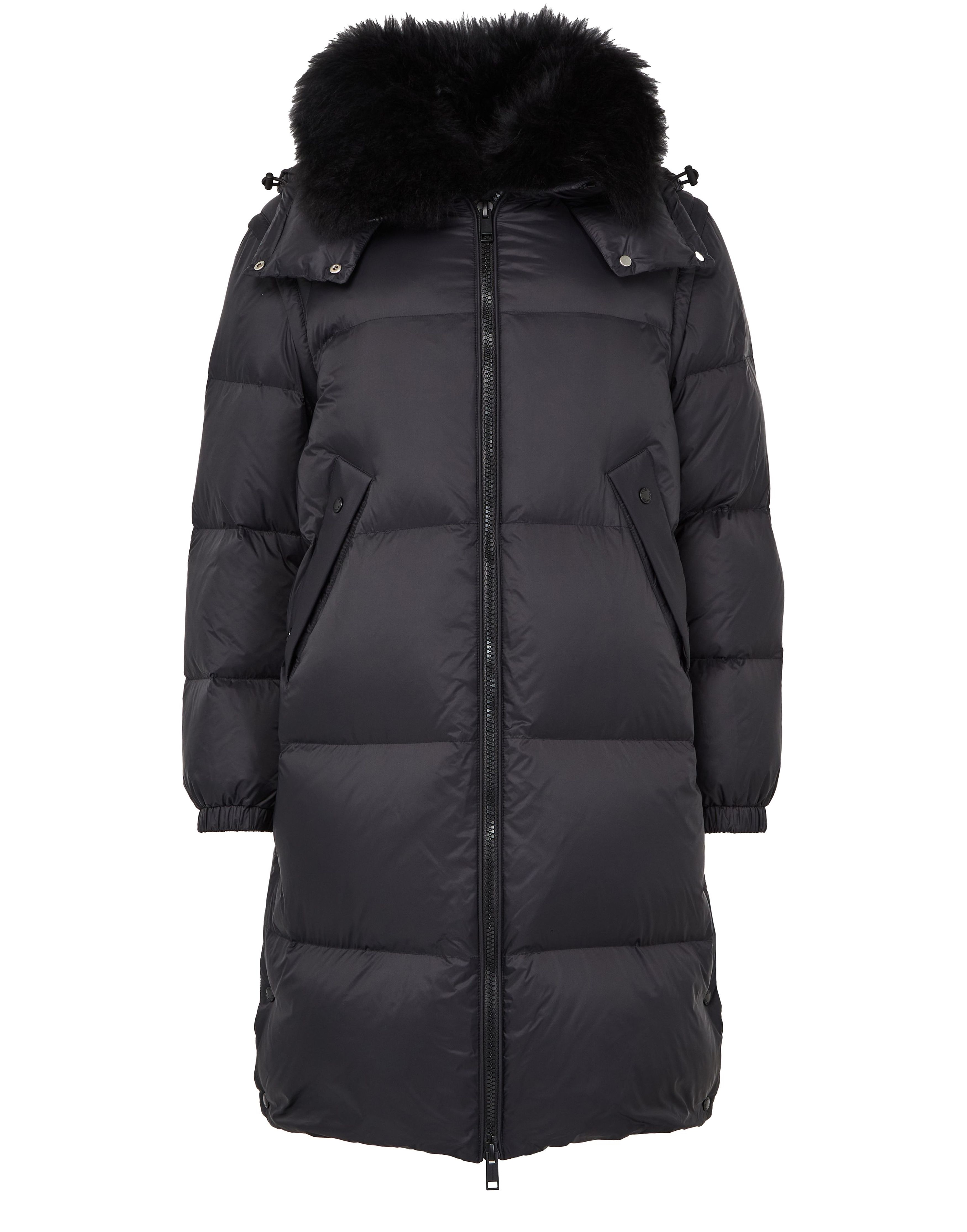 Hooded maxi puffer jacket with a lambswool collar
