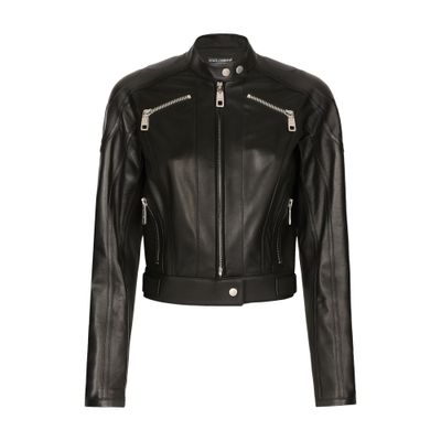 Shop Dolce & Gabbana Nappa Leather Biker Jacket In Black