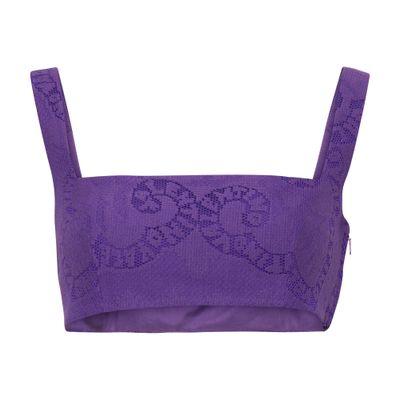 Valentino Purple Cropped Top With Mini Bandana Motif In Cotton Guipure Lace Woman In Yu4