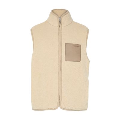 Moncler Leather-trimmed Teddy Vest In Neutral