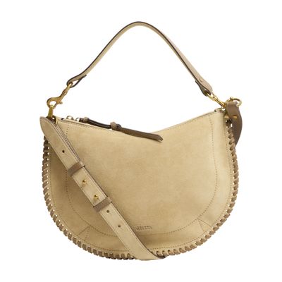 Isabel Marant Oskan Soft Zip Shoulder Bag In Suede With Braided Edges In Neutral