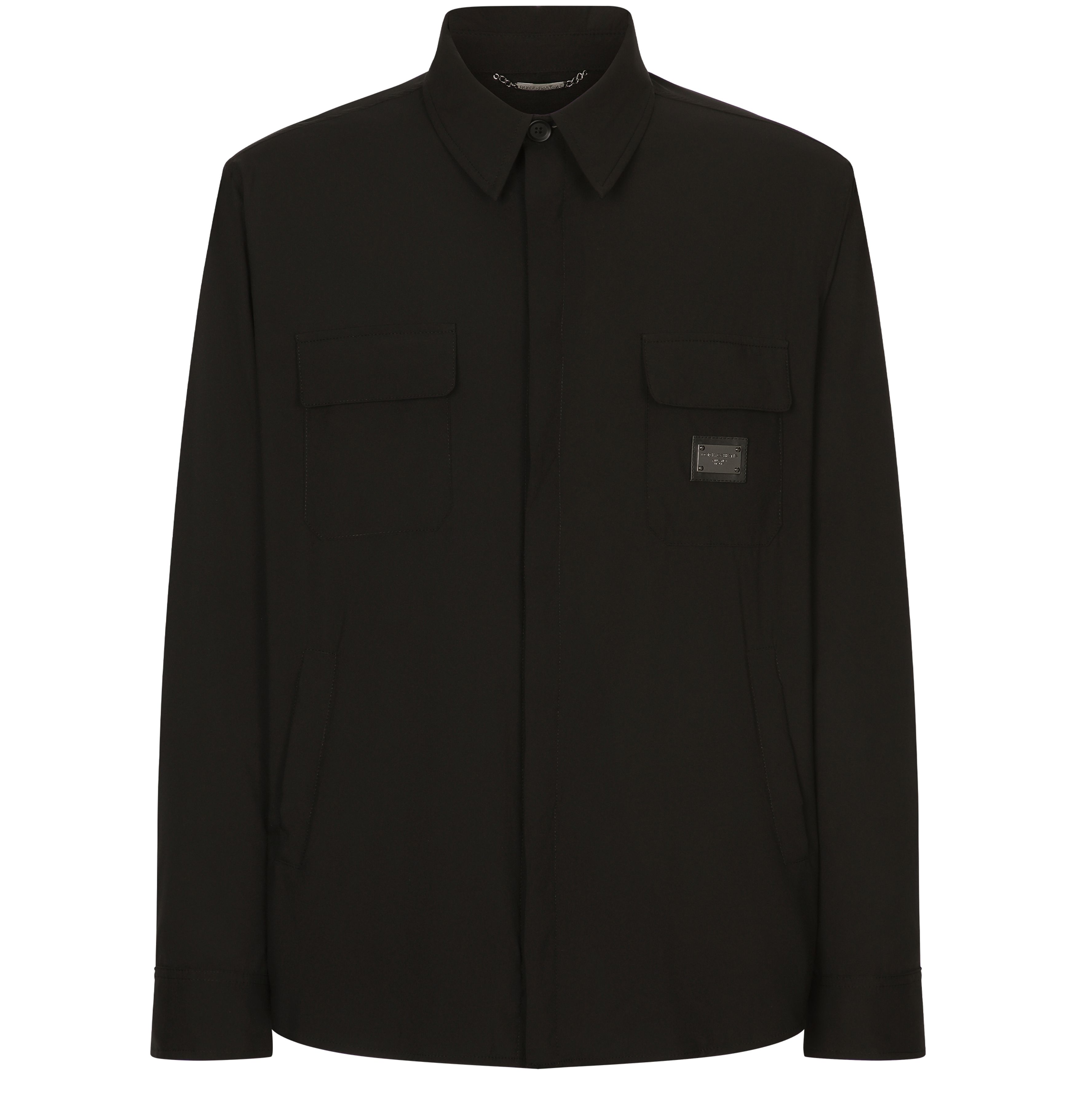 Dolce & Gabbana Hombre Negro Nylon Shirt With Logo Tag Talla 40