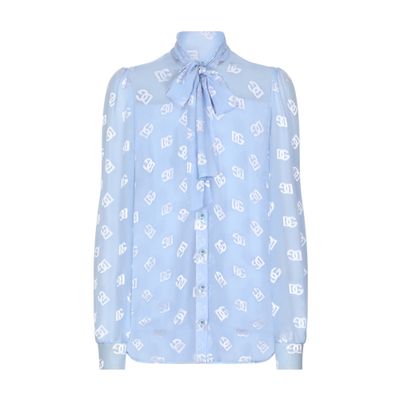Dolce & Gabbana Pussy-bow Collar Semi-sheer Shirt In Purple