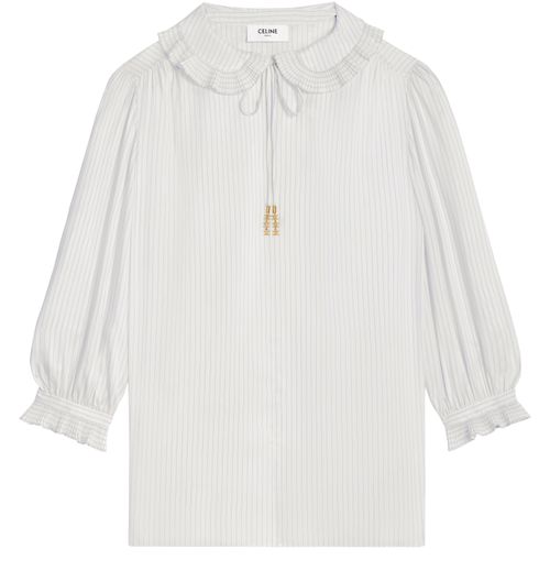 CELINE Blouse with frilled claudine collar in striped silk