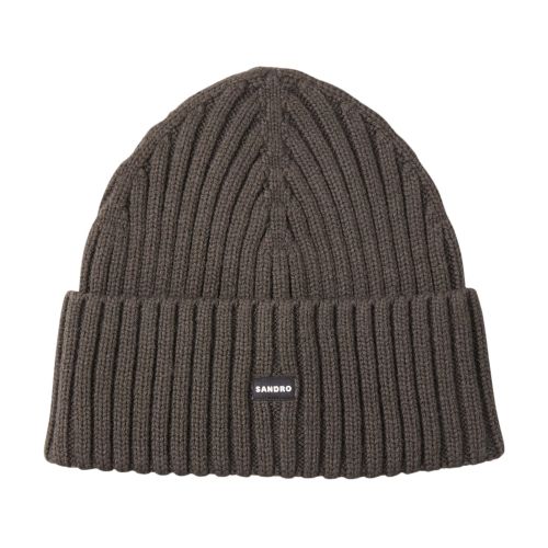 Sandro Ribbed Knit Cuffed Beanie In Khaki