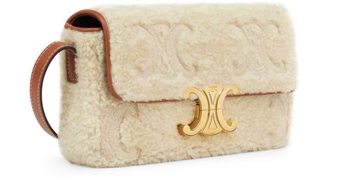 CELINE Sac claude shearling avec broderies Triomphe