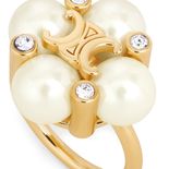 Les Perles Celine ring in strass, resin pearls and brass with gold finish - CELINE