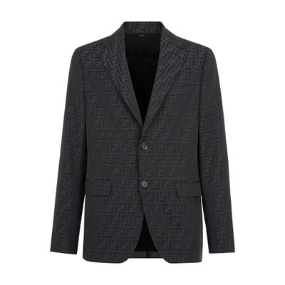 Fendi Ff Jacquard-motif Blazer In Black