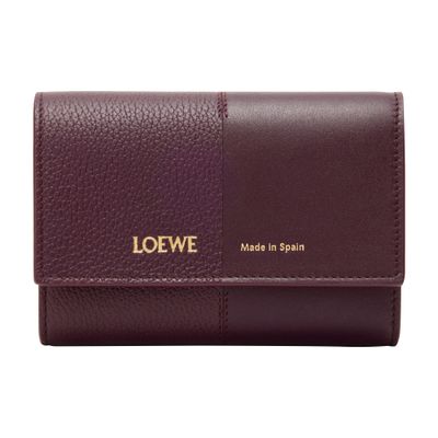 Loewe Small Vertical Wallet In Smooth And Grained Calfskin In Burgundy