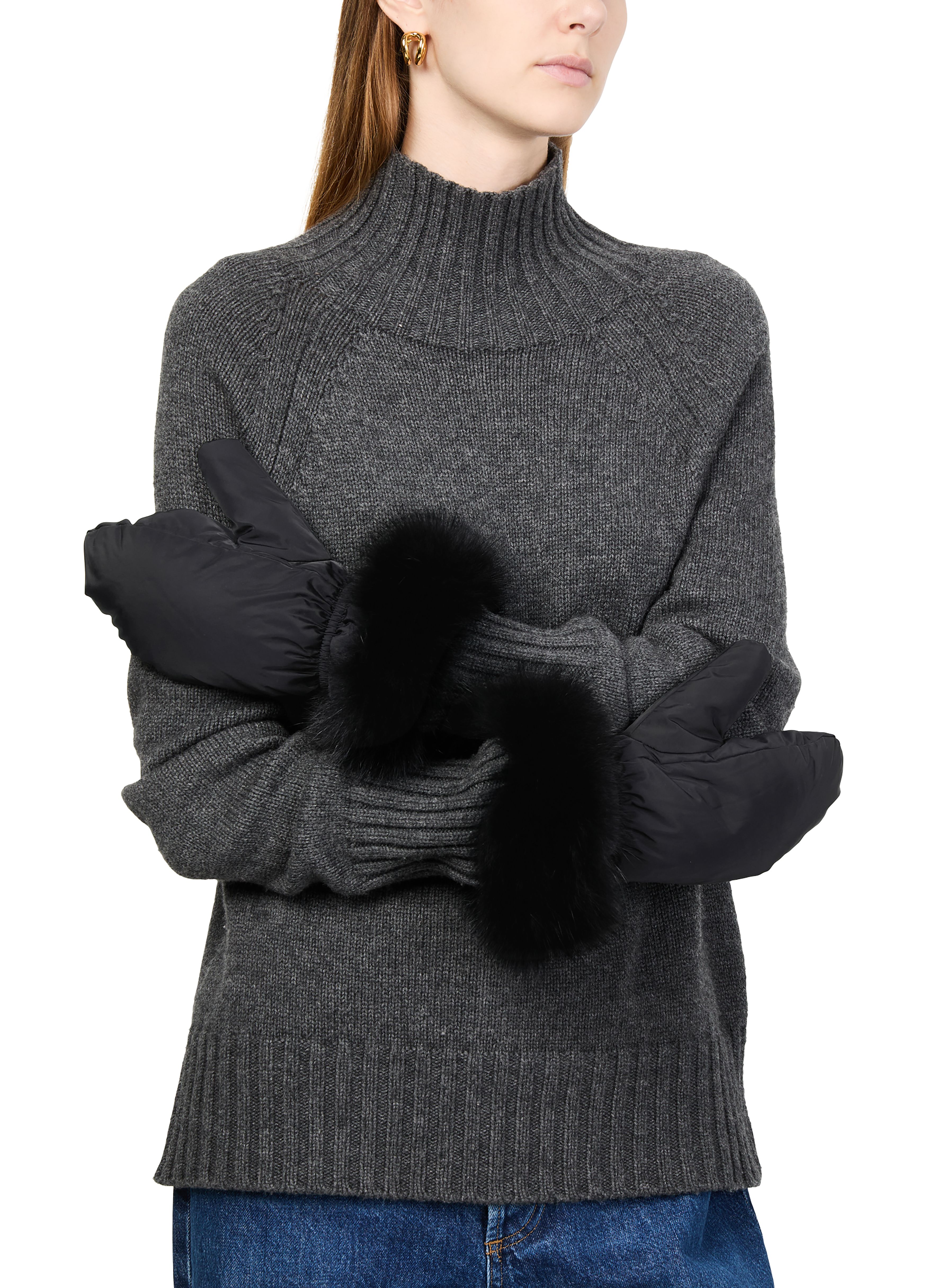 Puffer jacket with a fox fur collar 6