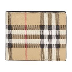 Burberry Vintage Check International Bifold Wallet 8 Slot Black in Calfskin  - US