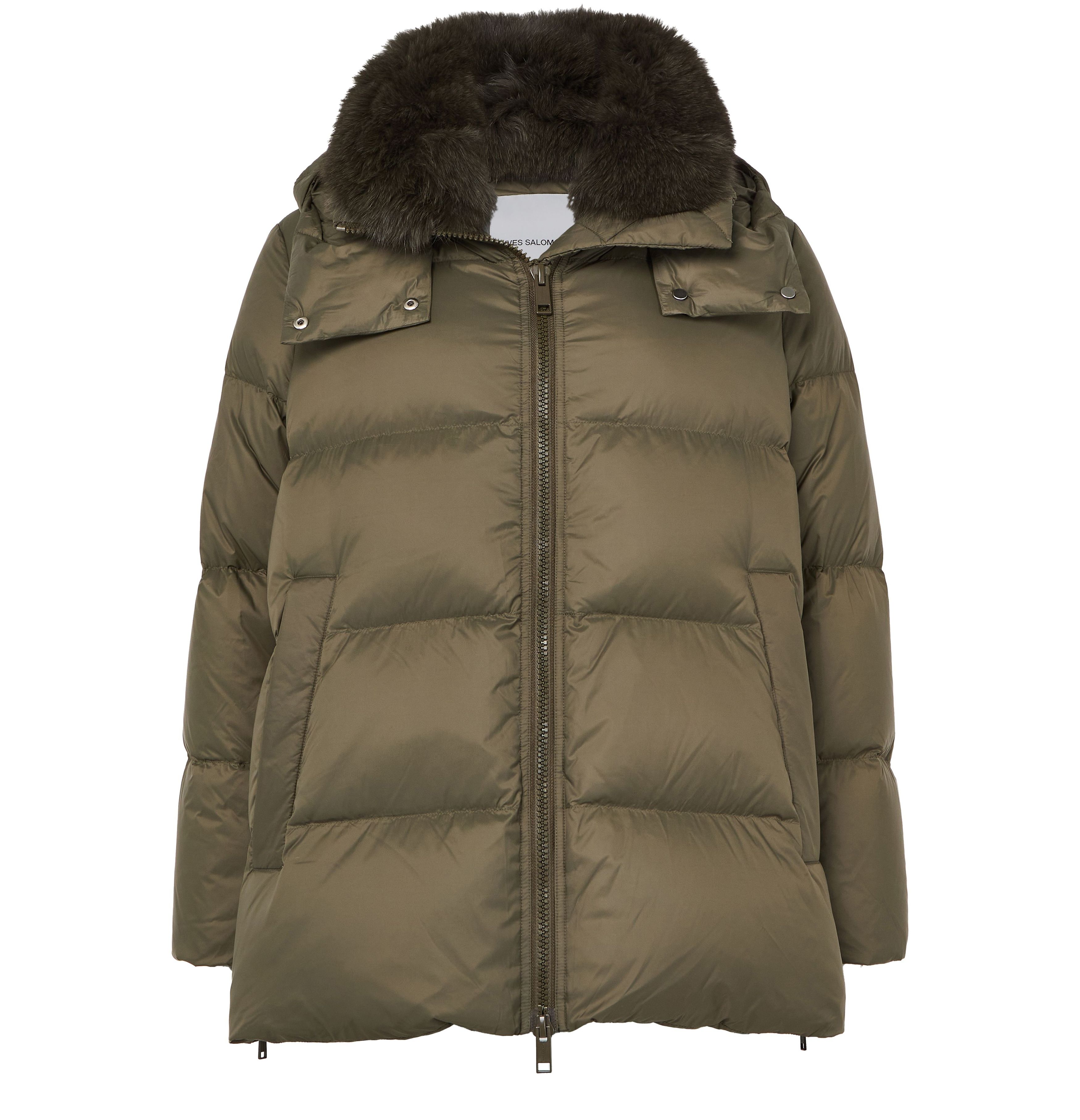 Hooded puffer jacket with a fox fur collar