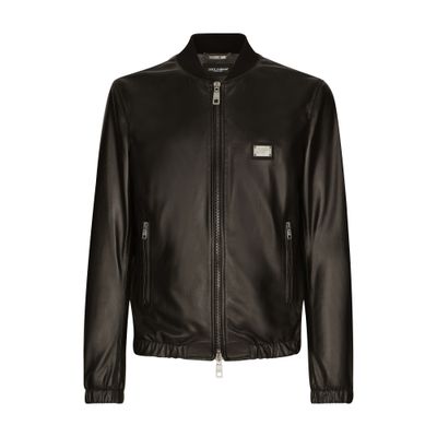 Dolce & Gabbana Leather Jacket With Branded Tag In Black