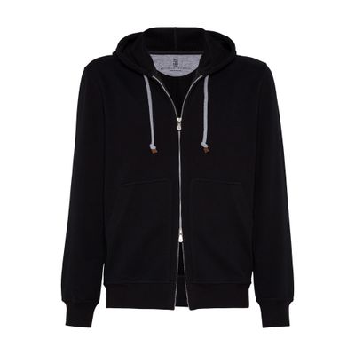 Shop Brunello Cucinelli Hooded Zip-up Sweatshirt In Black