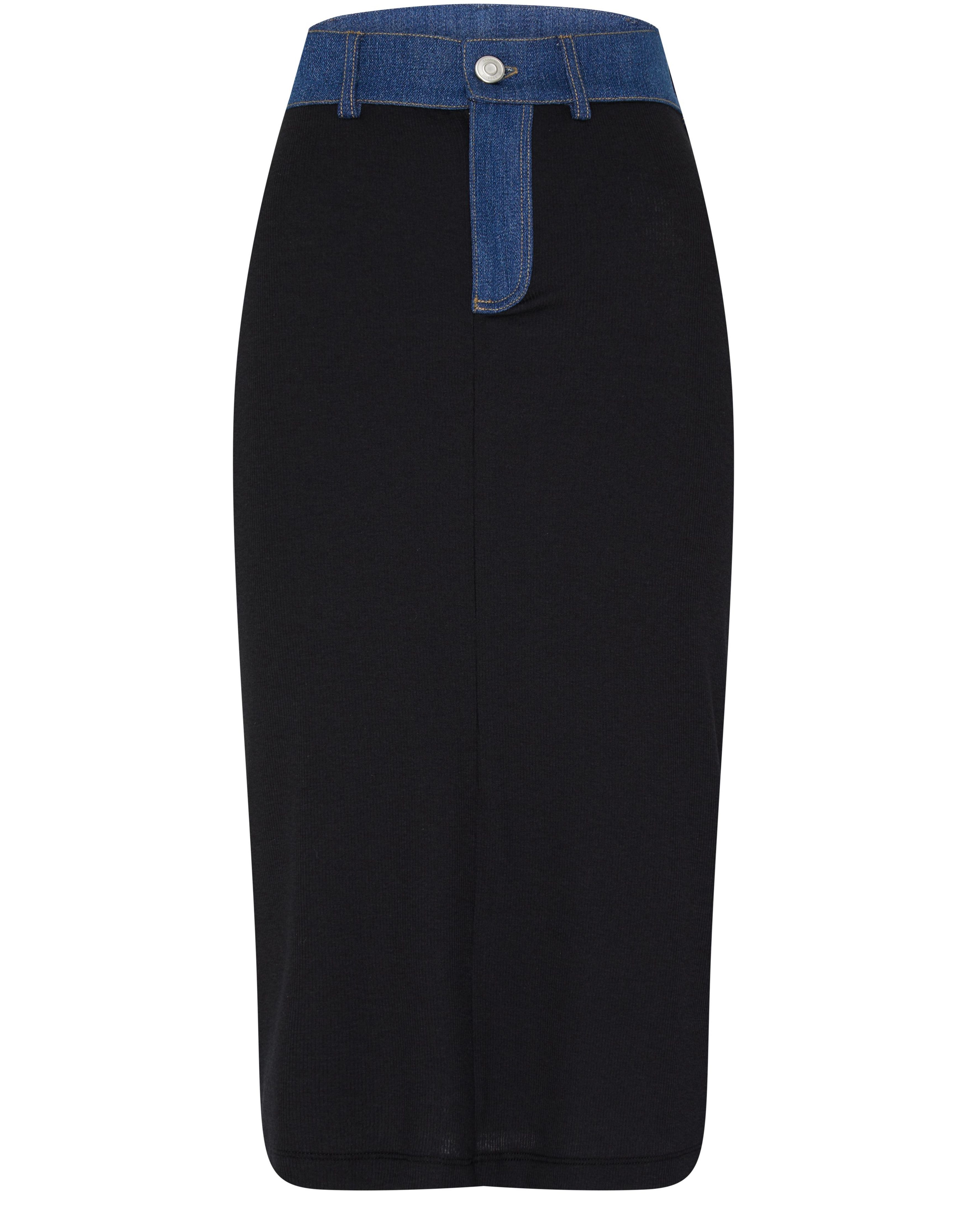 Midi ribbed denim skirt