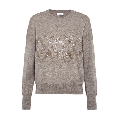 Brunello Cucinelli Sequin-embellished Knitted Jumper In Beige