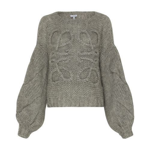 Loewe Logo-embroidered Open-knit Jumper In Grey_melange