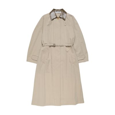 Acne Studios Long Jacket Belted Waist Contrast Collar Pockets In Neutral