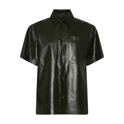 Bottega Veneta Patch-pocket Regular-fit Leather Shirt In Dark Green