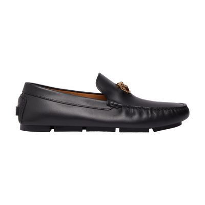 Shop Versace Driver Loafers In Black  Gold