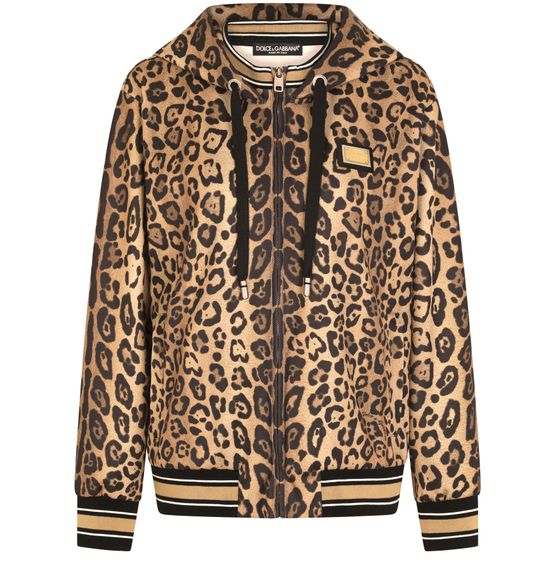 Women s Zip up jersey hoodie with leopard print DOLCE GABBANA 24S