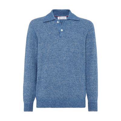 Brunello Cucinelli Alpeca-blend Flecked Polo Sweater In Blue