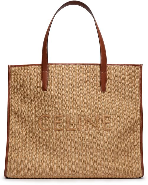 LARGE CABAS in RAFFIA EFFECT TEXTILE WITH CELINE EMBROIDERY