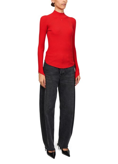 COURREGES Circle rib knit mockncek sweater