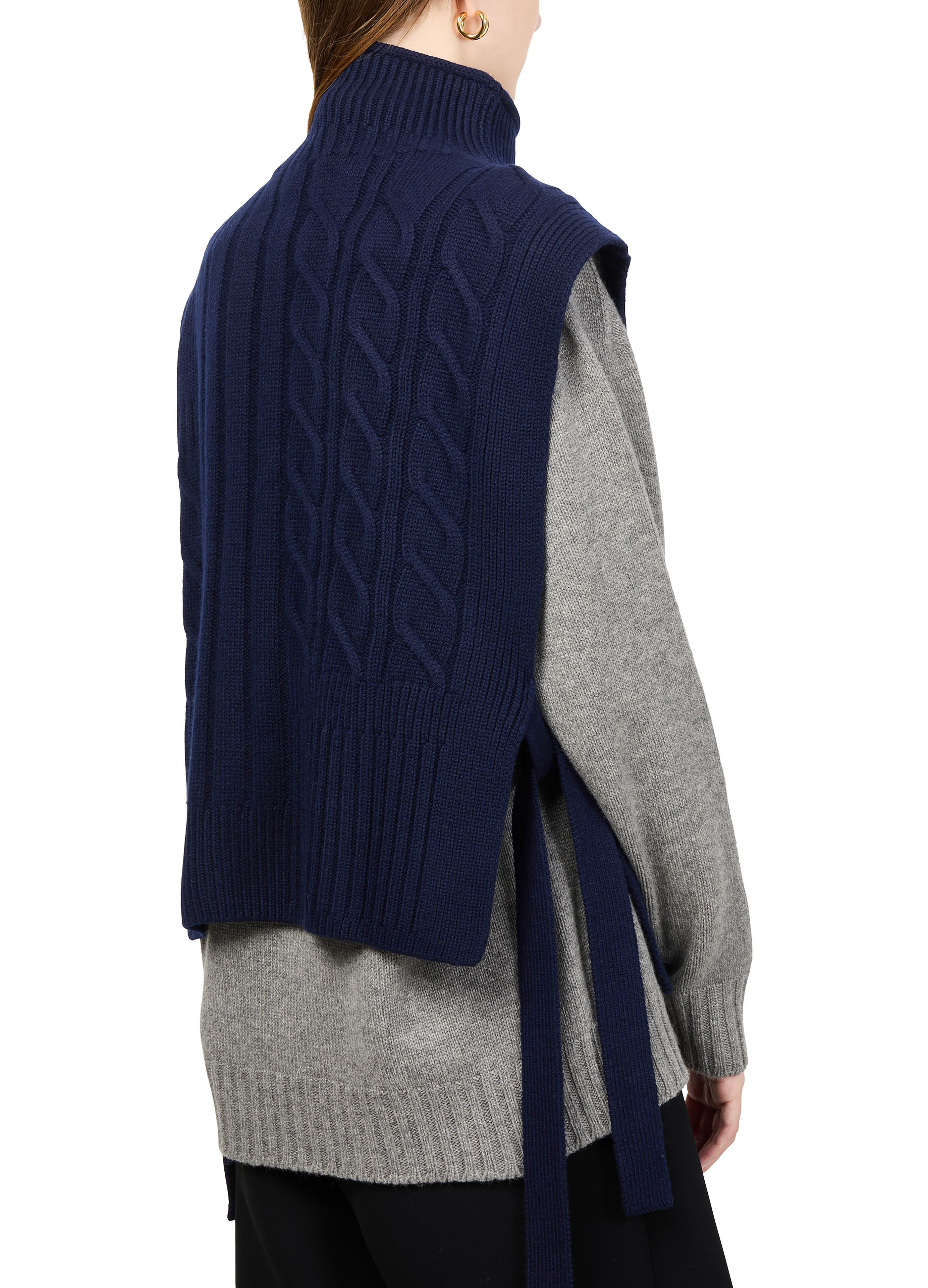Long belted cable knit bib sweater thumbnail 4